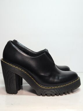 Dr Martens Cordelia Black Platform slip on heeled Shoes womans size 6 EU 37